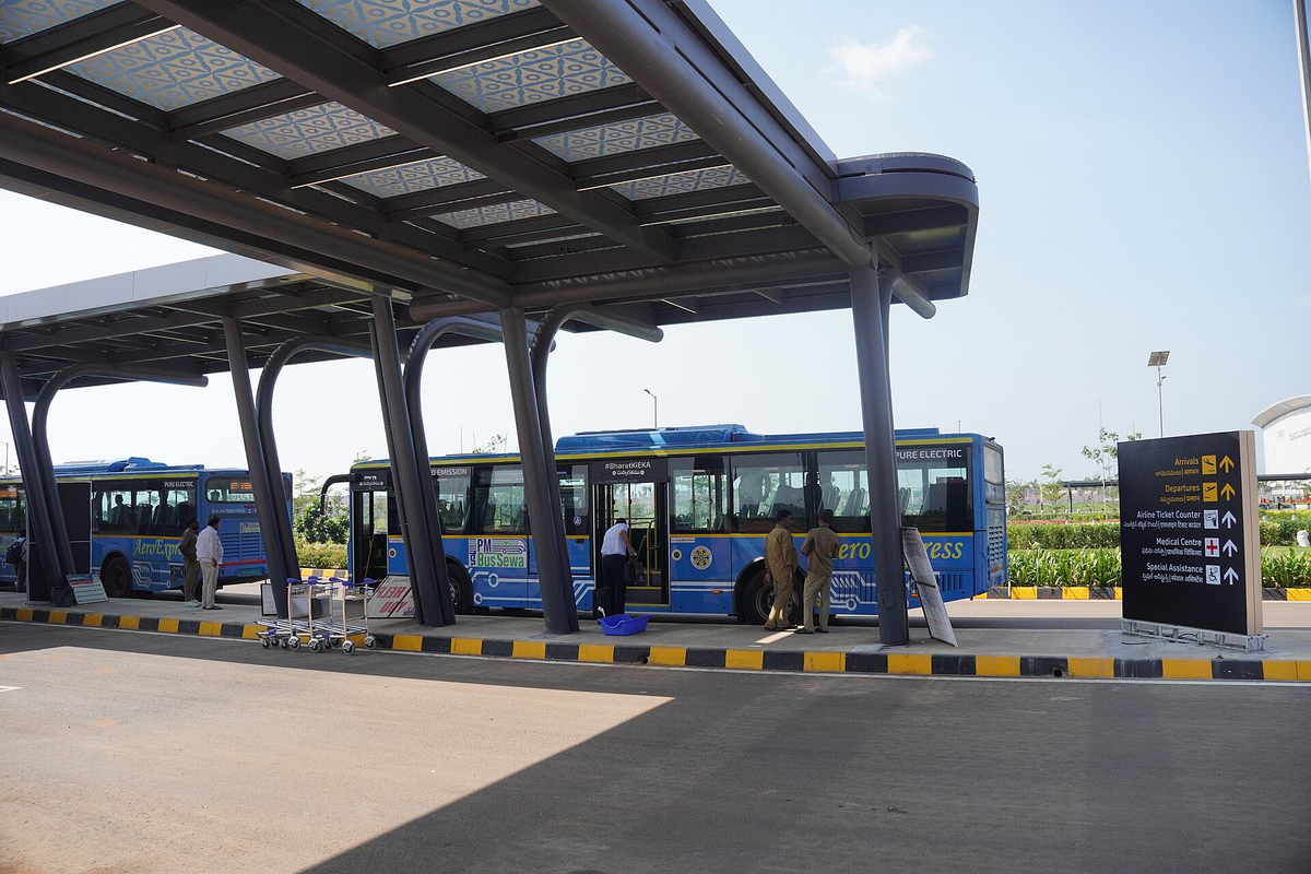 APSRTC electric buses at the bus bay outside ASR International Airport, Bhogapuram