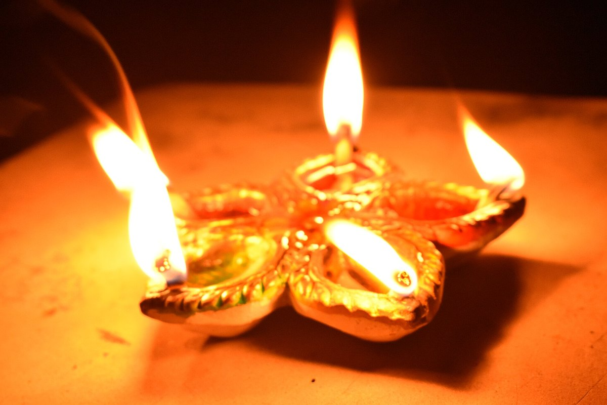 Lit clay diyas for Lakshmi Puja on Diwali in Vizag