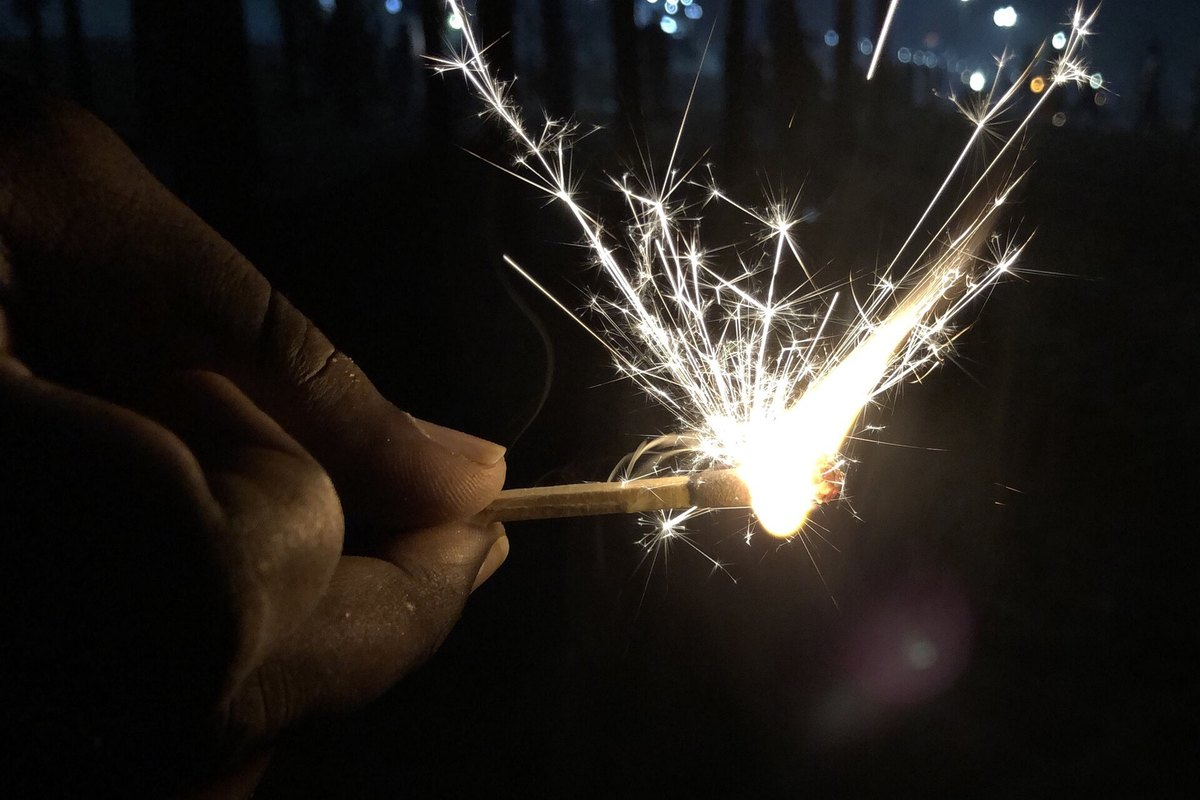Sparkler lit on a Vizag beach on Diwali night