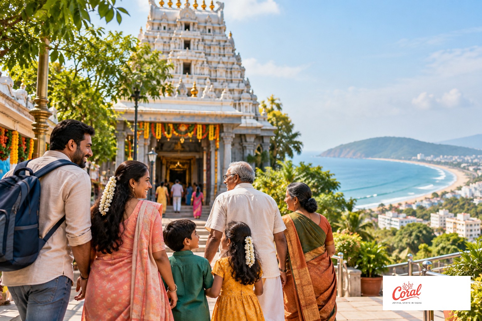 AI-generated illustration of vizag dussehra family trip with kanaka maha lakshmi temple visit