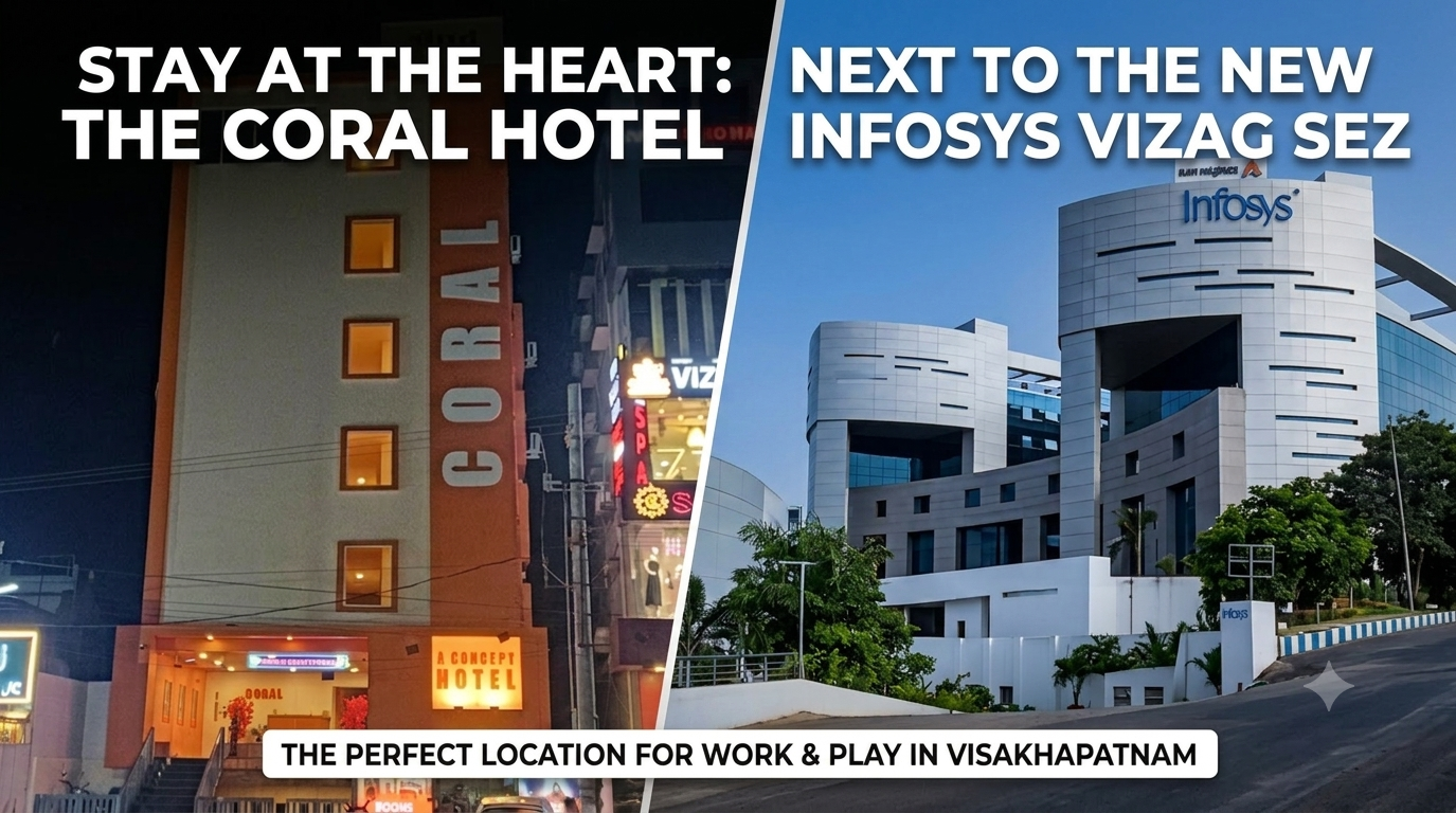 Coral Hotel near Infosys Vizag SEZ offering themed rooms and comfortable accommodation just minutes from the Infosys campus in Visakhapatnam.